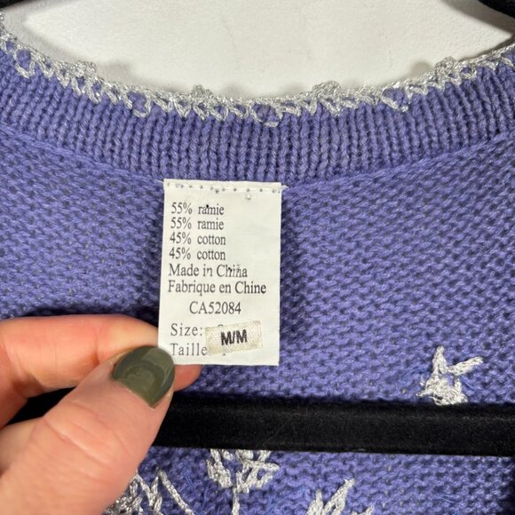 Vintage Snowflake Embroidered Beaded Knit Vest Purple Blue Holiday Size Medium - Picture 8 of 8